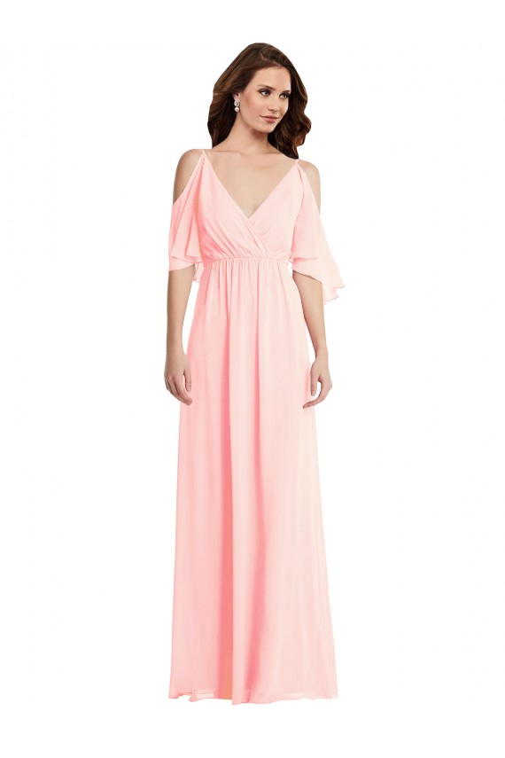 Rosa A-Linien V-Ausschnitt Chiffon Lange Brautjungfernkleider Websites