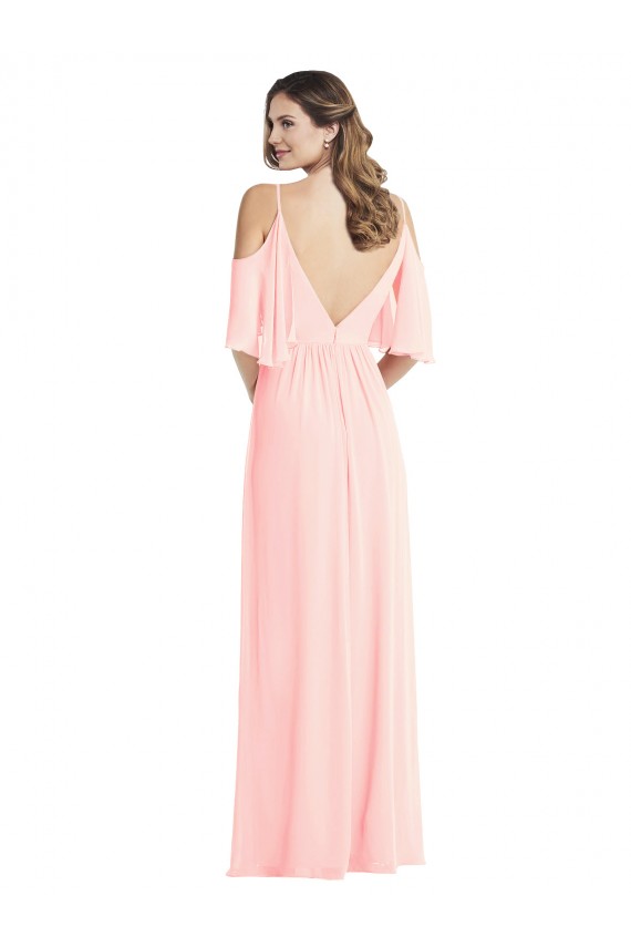 Rosa A-Linien V-Ausschnitt Chiffon Lange Brautjungfernkleider Websites
