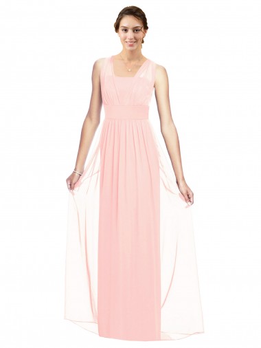 Rosa A-Linien V-Ausschnitt Chiffon Lange Brautjungfernkleider Websites