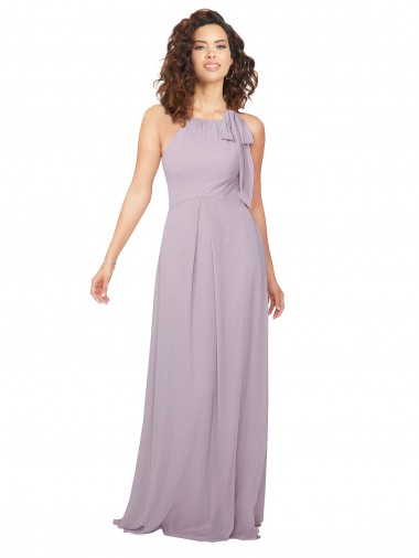 Rosa Leuchten A-Linien Neckholder Chiffon Lange Brautjungfernkleider Websites