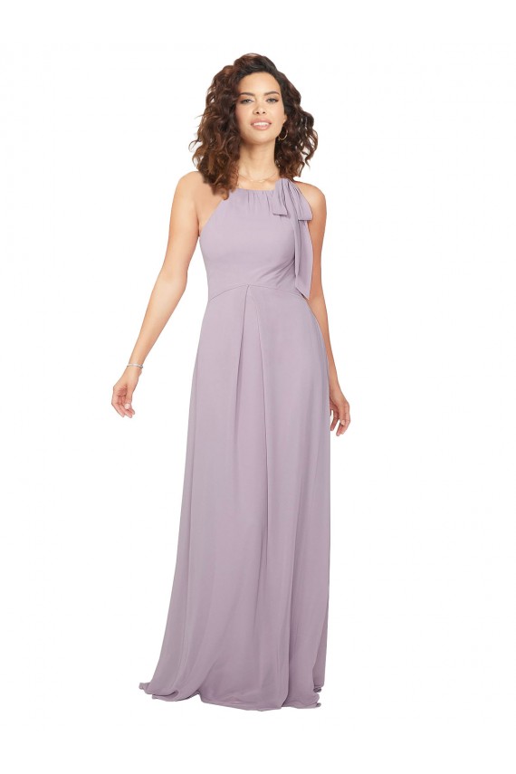 Rosa Leuchten A-Linien Neckholder Chiffon Lange Brautjungfernkleider Websites