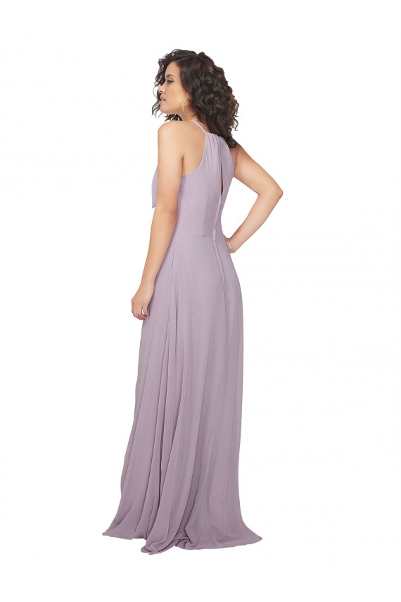 Rosa Leuchten A-Linien Neckholder Chiffon Lange Brautjungfernkleider Websites
