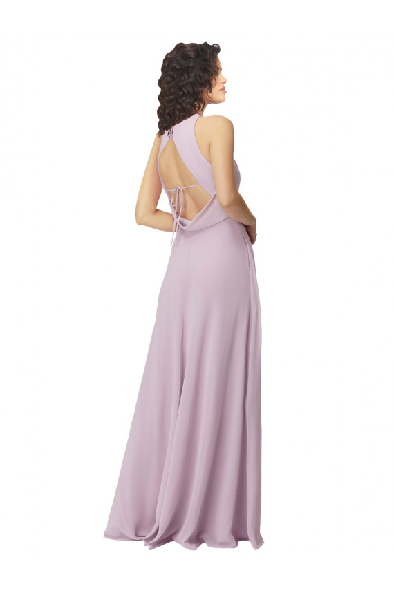 Rosa Leuchten A-Linien Neckholder Stehkragen Ausschnitt Chiffon Lange Brautjungfernkleider Websites