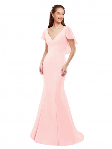 Rosa Meerjungfrau V-Ausschnitt Chiffon Lange Brautjungfernkleider Websites