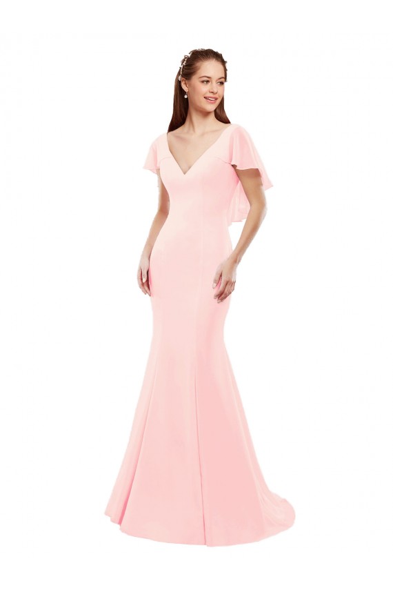 Rosa Meerjungfrau V-Ausschnitt Chiffon Lange Brautjungfernkleider Websites