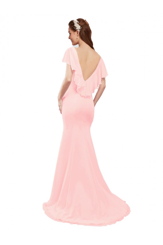 Rosa Meerjungfrau V-Ausschnitt Chiffon Lange Brautjungfernkleider Websites