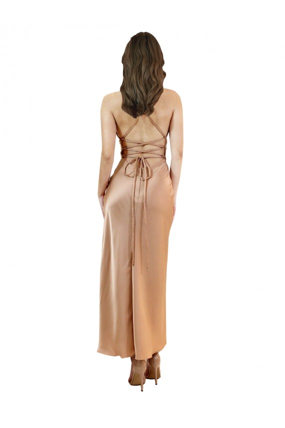 Roségold Etui Haube Ausschnitt Midi Seidiger Satin Kurze Formale Brautjungfernkleider / Abendkleider / Abiballkleider / Cocktailkleider / Heimkehr Kleider Websites