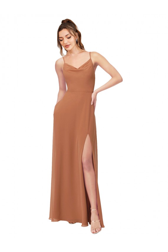 Rosenholz A-Linien Haube Ausschnitt Chiffon Lange Brautjungfernkleider Websites