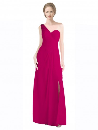 Rot 16 A-Linien Eine-Schulter Chiffon Lange Brautjungfernkleider Websites
