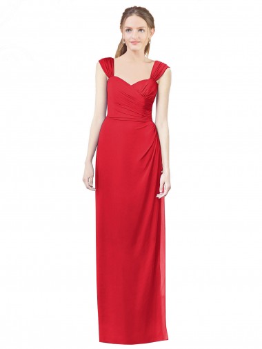 Rot A-Linien Chiffon Lange Brautjungfernkleider Websites