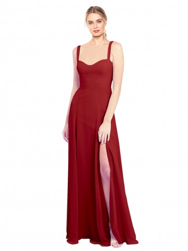 Rot A-Linien Chiffon Lange Brautjungfernkleider Websites