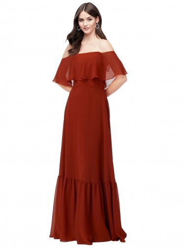 Rot A-Linien Off-Schulter Chiffon Lange Brautjungfernkleider Websites