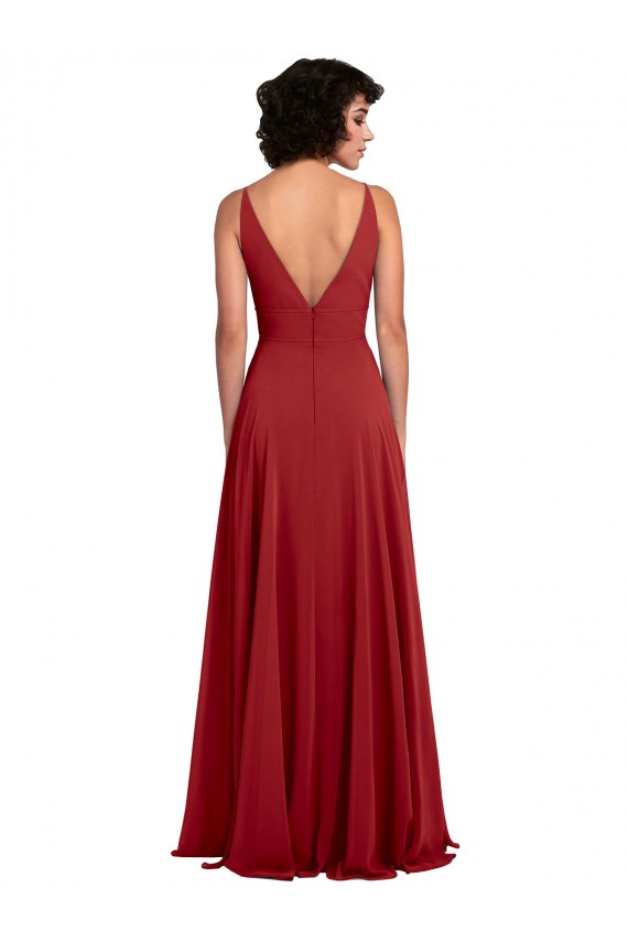 Rot A-Linien V-Ausschnitt Chiffon Lange Brautjungfernkleider Websites