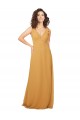 Safran A-Linien V-Ausschnitt Chiffon Lange Brautjungfernkleider Websites
