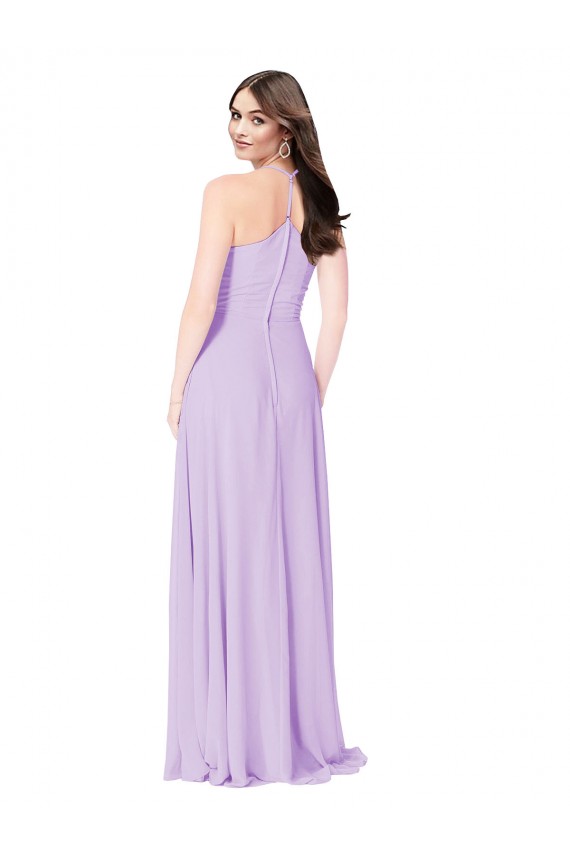 Safran A-Linien V-Ausschnitt Chiffon Lange Brautjungfernkleider Websites