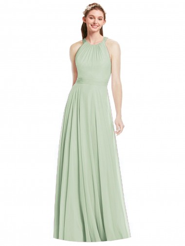 Salbeigrün A-Linien Neckholder Chiffon Lange Brautjungfernkleider Websites