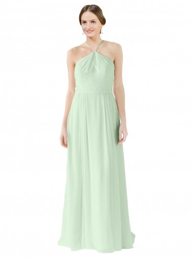Salbeigrün A-Linien Neckholder Chiffon Lange Brautjungfernkleider Websites