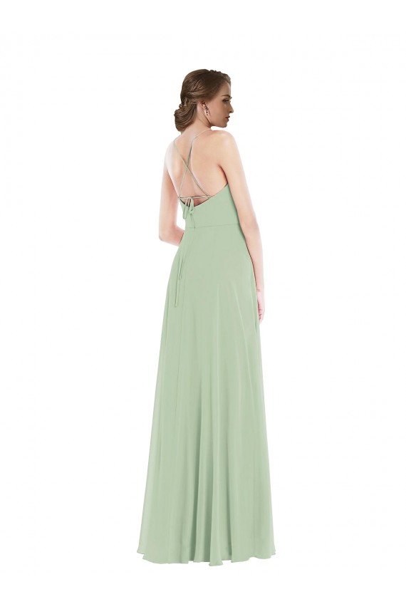 Salbeigrün A-Linien Scoop Chiffon Lange Brautjungfernkleider Websites