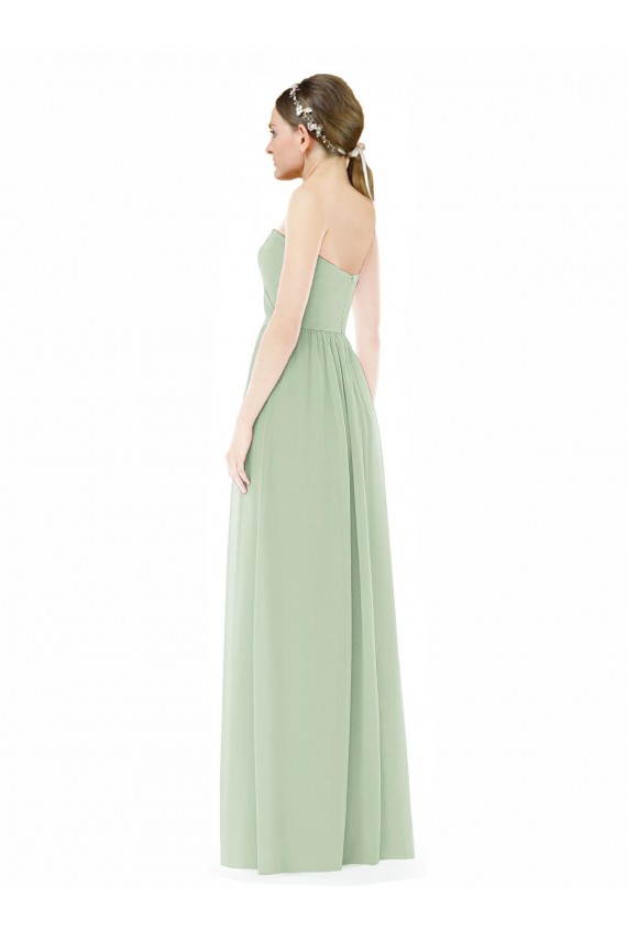 Salbeigrün A-Linien Trägerlos Chiffon Lange Brautjungfernkleider Websites