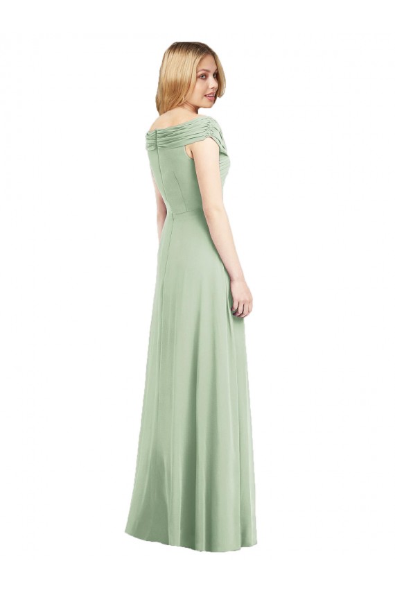 Salbeigrün Trompete Off-Schulter Chiffon Lange Brautjungfernkleider Websites