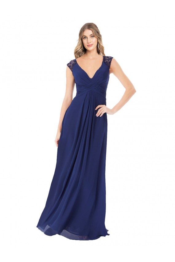 Saphir A-Linien V-Ausschnitt Chiffon Lange Brautjungfernkleider Websites