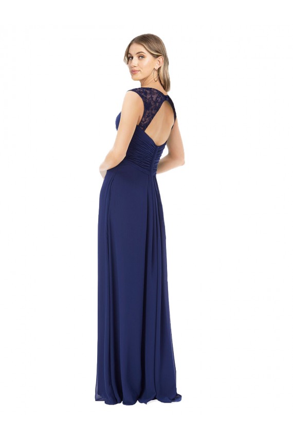 Saphir A-Linien V-Ausschnitt Chiffon Lange Brautjungfernkleider Websites