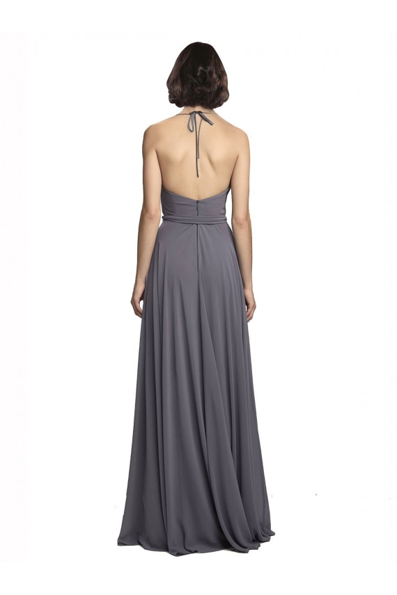 Schiefergrau A-Linien Spaghetti-Träger Neckholder Chiffon Lange Brautjungfernkleider Websites