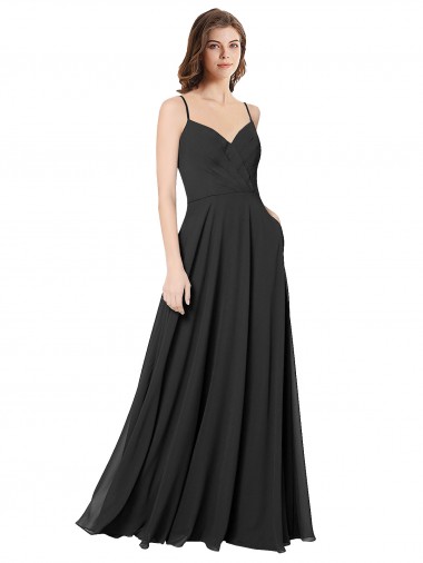 Schwarz A-Linien Chiffon Lange Brautjungfernkleider Websites