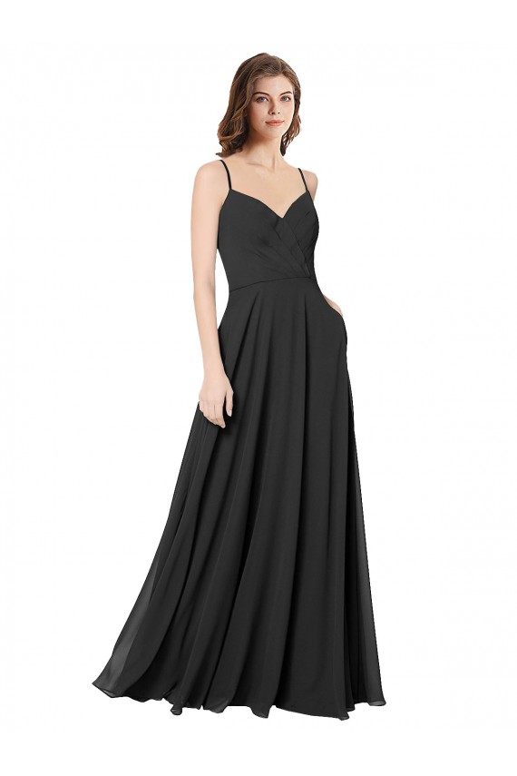 Schwarz A-Linien Chiffon Lange Brautjungfernkleider Websites