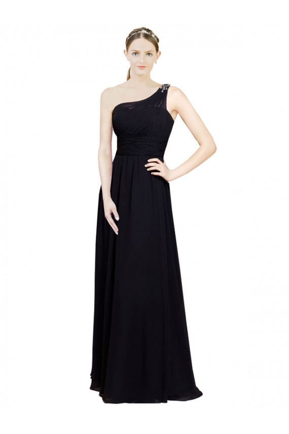Schwarz A-Linien Eine-Schulter Chiffon Lange Brautjungfernkleider Websites