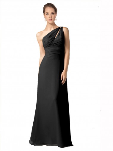 Schwarz A-Linien Eine-Schulter Chiffon Lange Brautjungfernkleider Websites