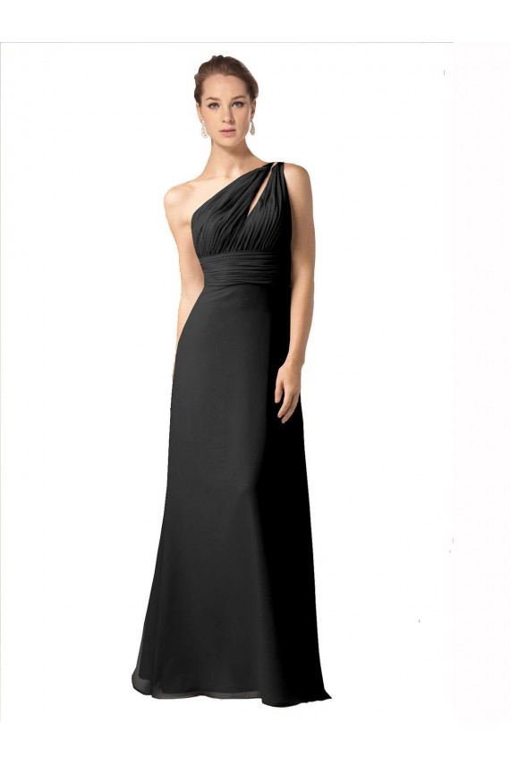Schwarz A-Linien Eine-Schulter Chiffon Lange Brautjungfernkleider Websites