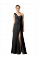 Schwarz A-Linien Eine-Schulter Chiffon Lange Brautjungfernkleider Websites