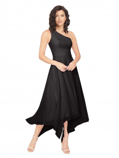 Schwarz A-Linien Eine-Schulter Trägerlos Midi Chiffon Kurze Brautjungfernkleider / Cocktailkleider / Heimkehr Kleider Websites
