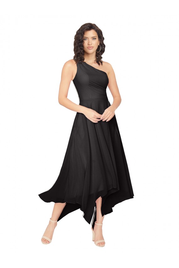 Schwarz A-Linien Eine-Schulter Trägerlos Midi Chiffon Kurze Brautjungfernkleider / Cocktailkleider / Heimkehr Kleider Websites