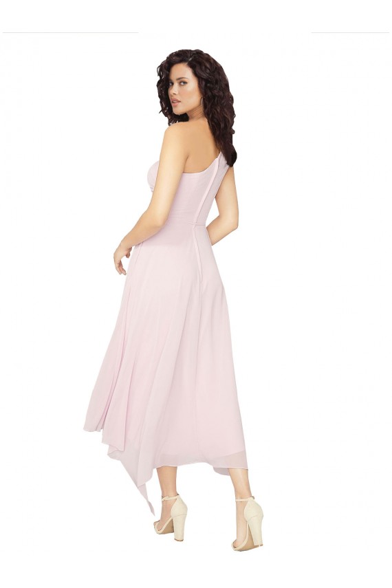 Schwarz A-Linien Eine-Schulter Trägerlos Midi Chiffon Kurze Brautjungfernkleider / Cocktailkleider / Heimkehr Kleider Websites