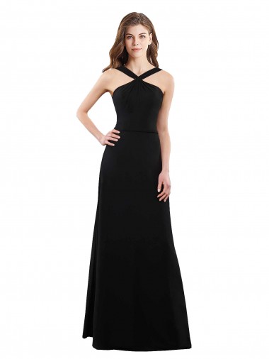 Schwarz A-Linien Neckholder Chiffon Lange Brautjungfernkleider Websites