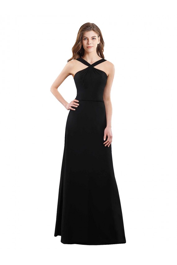 Schwarz A-Linien Neckholder Chiffon Lange Brautjungfernkleider Websites
