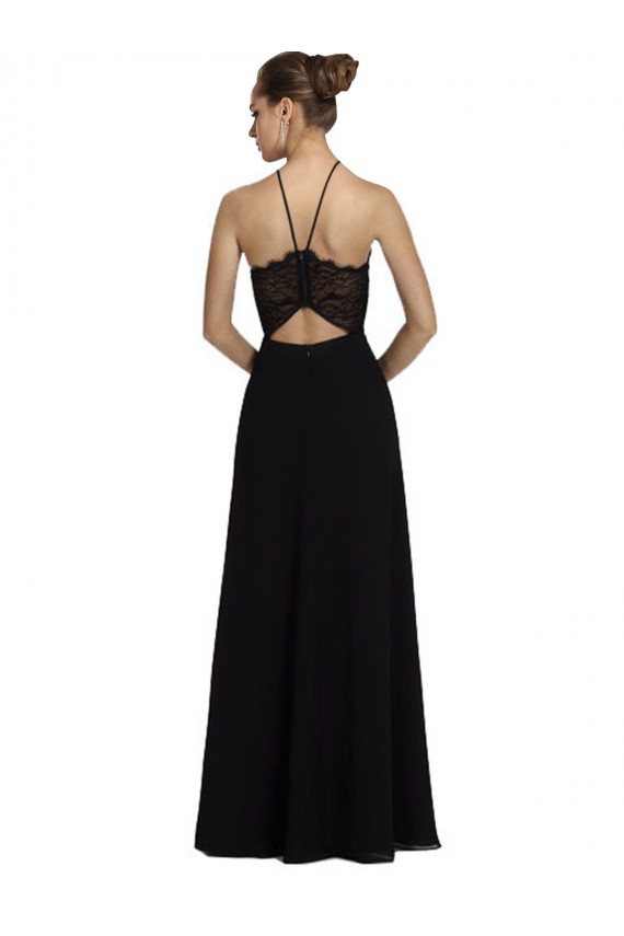 Schwarz A-Linien Neckholder Chiffon Spitze Lange Brautjungfernkleider Websites