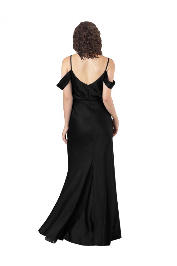 Schwarz A-Linien Off-Schulter Seidiger Satin Lange Formale Brautjungfernkleider / Abendkleider / Abiballkleider Websites