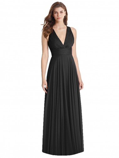 Schwarz A-Linien V-Ausschnitt Chiffon Lange Brautjungfernkleider Websites