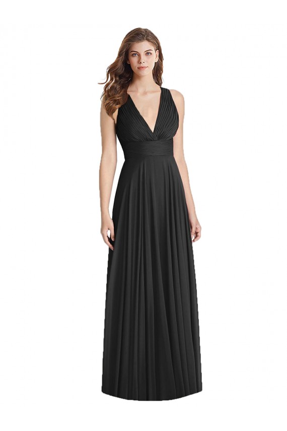 Schwarz A-Linien V-Ausschnitt Chiffon Lange Brautjungfernkleider Websites