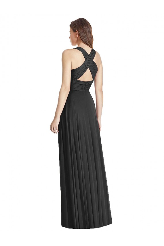 Schwarz A-Linien V-Ausschnitt Chiffon Lange Brautjungfernkleider Websites