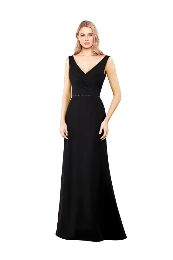 Schwarz A-Linien V-Ausschnitt Chiffon Lange Brautjungfernkleider / Abiballkleider Websites