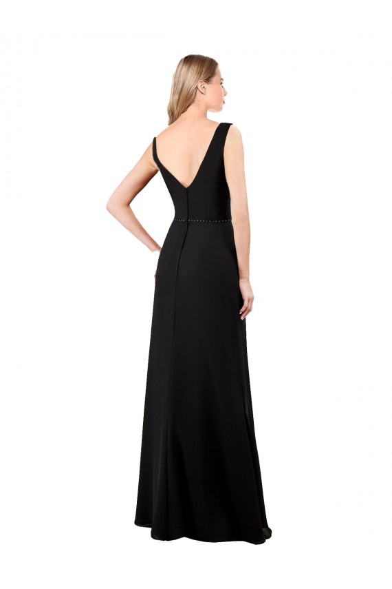 Schwarz A-Linien V-Ausschnitt Chiffon Lange Brautjungfernkleider / Abiballkleider Websites