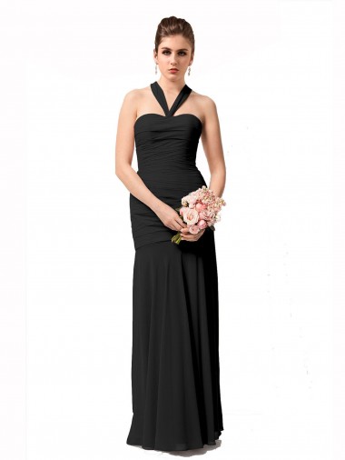 Schwarz Meerjungfrau Neckholder Chiffon Lange Brautjungfernkleider Websites