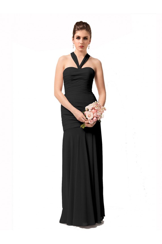 Schwarz Meerjungfrau Neckholder Chiffon Lange Brautjungfernkleider Websites