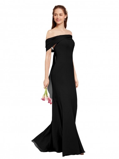 Schwarz Meerjungfrau Off-Schulter Chiffon Lange Brautjungfernkleider / Abiballkleider Websites
