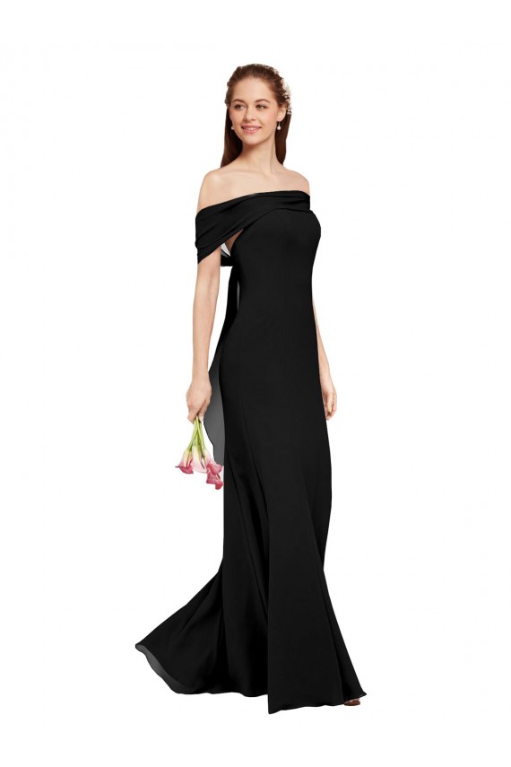 Schwarz Meerjungfrau Off-Schulter Chiffon Lange Brautjungfernkleider / Abiballkleider Websites
