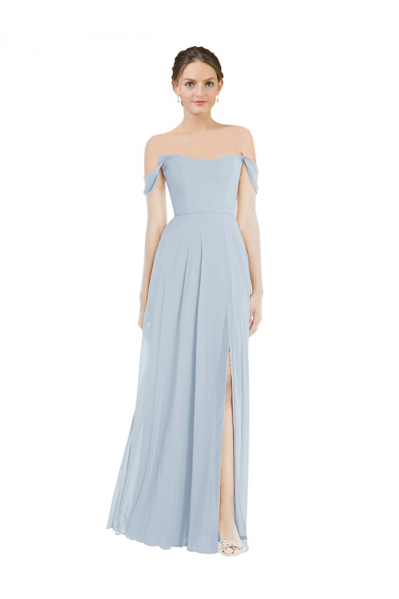 Seeglas A-Linien Off-Schulter Chiffon Lange Brautjungfernkleider Websites